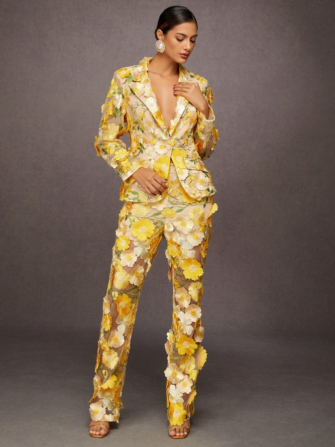 Elegant Floral Embroidery Pants