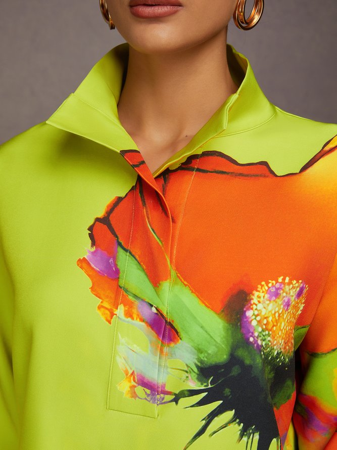 Urban Floral Printing Stand Collar  Blouse