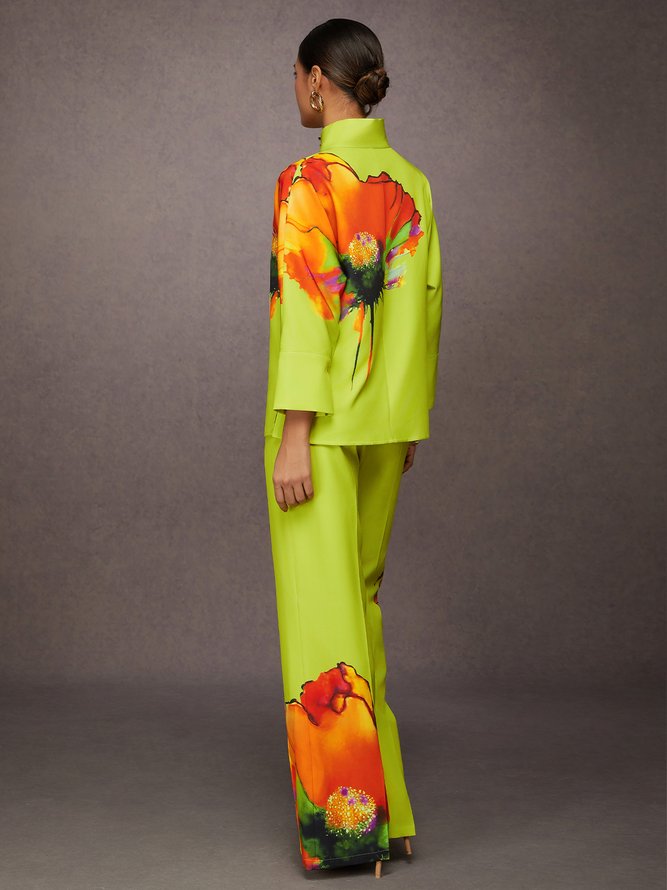 Urban Floral Printing Stand Collar  Blouse