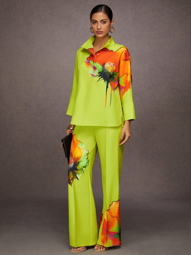 Urban Floral Printing Stand Collar  Blouse