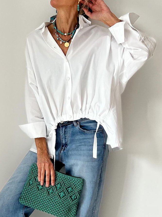 Cotton Casual Plain Irregular Craftsmanship Shirt Collar Shirt