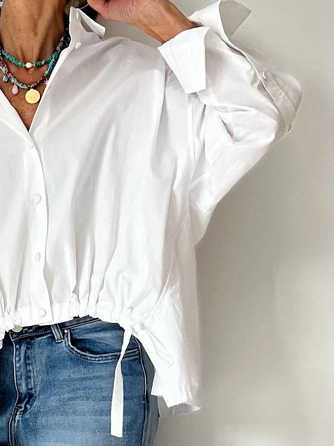 Cotton Casual Plain Irregular Craftsmanship Shirt Collar Shirt