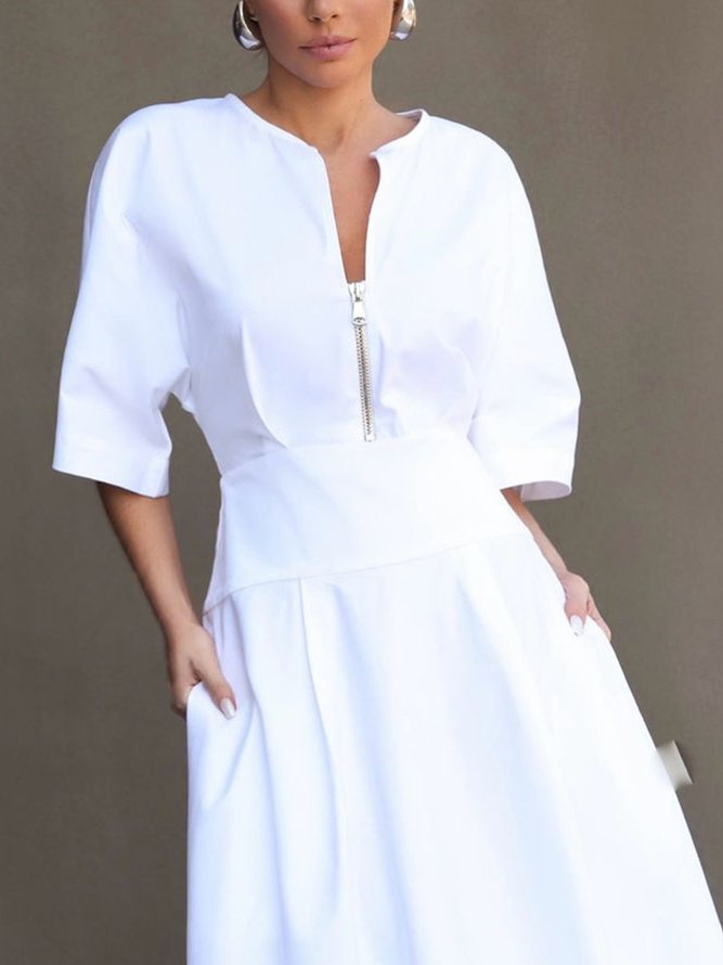 Cotton Urban Plain Raglan Sleeve V Neck Maxi Dress