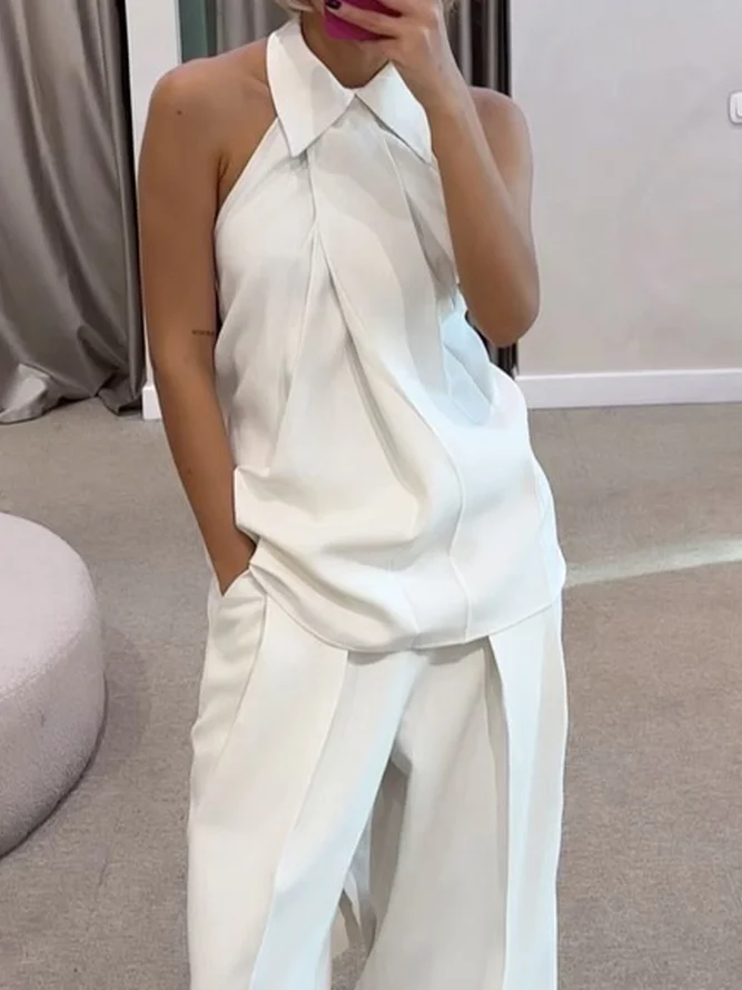 Urban Plain Irregular Craftsmanship Halter Tank Top