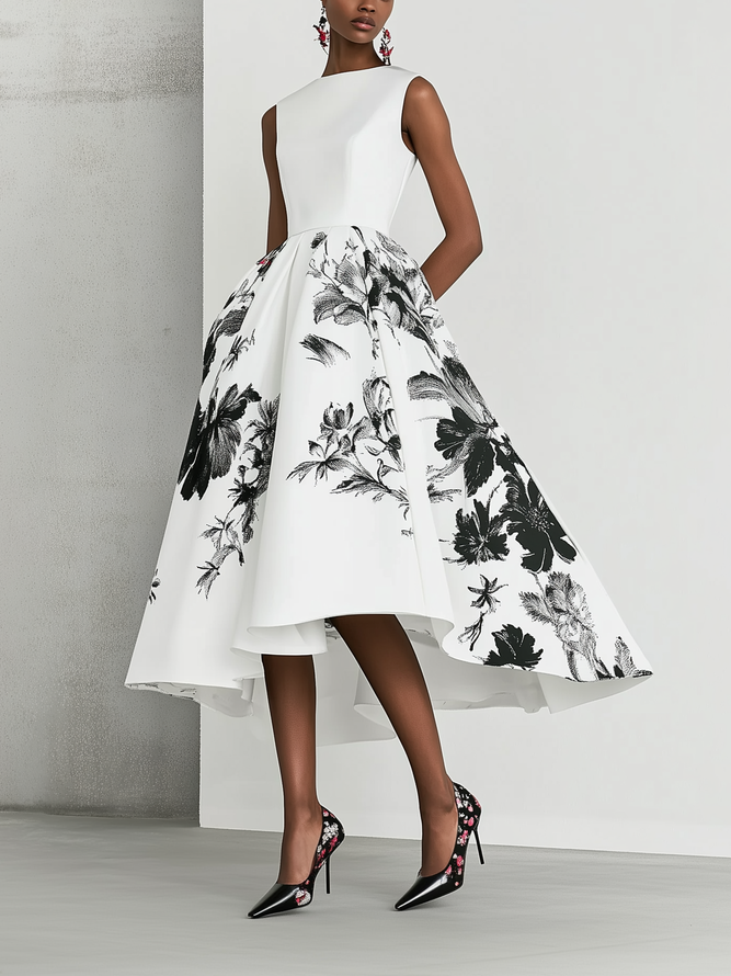 Elegant Floral Printing Midi Dress