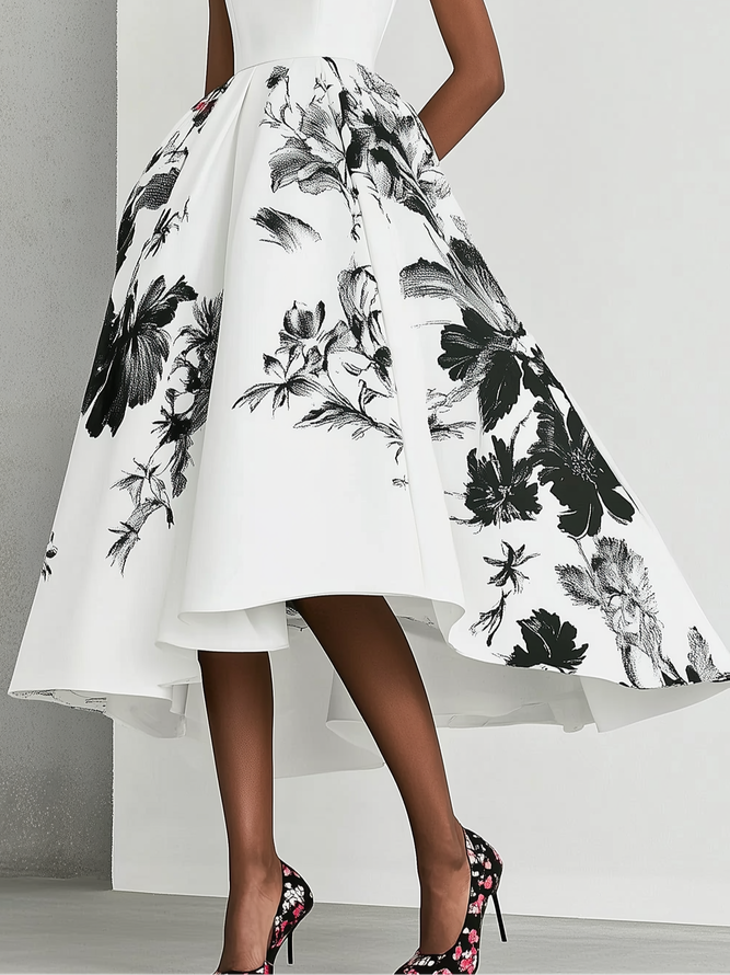 Elegant Floral Printing Midi Dress