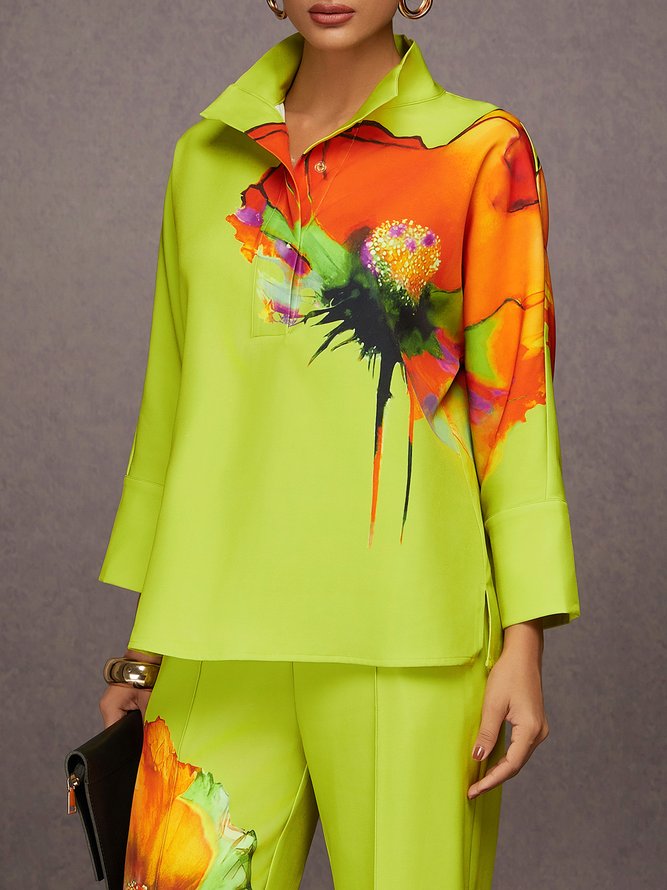 Urban Floral Printing Stand Collar  Blouse