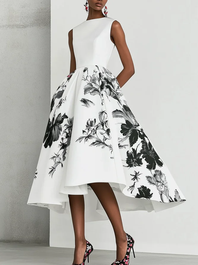 Elegant Floral Printing Midi Dress