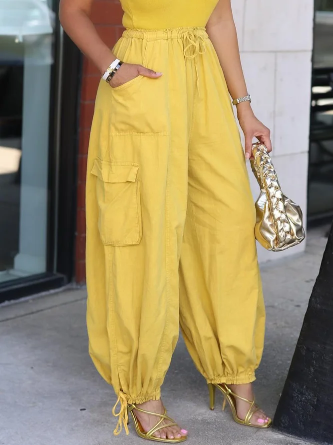 Casual Plain Pockets Cargo Pants