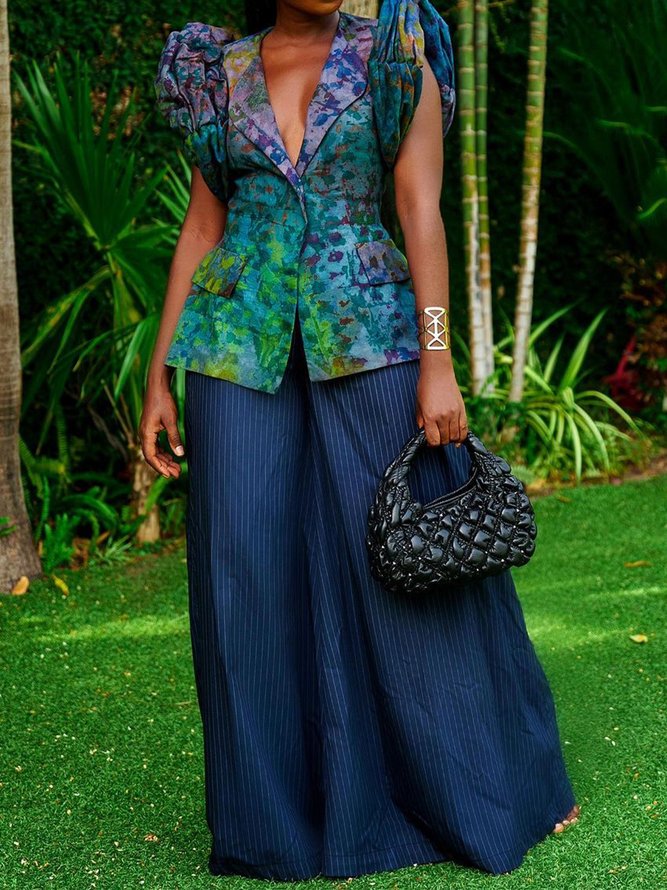 Elegant Printing Random Print Lapel Collar Vest