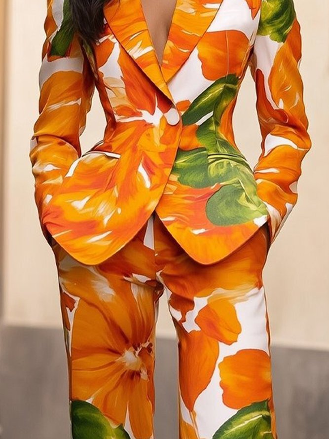 Vacation Printing Floral Lapel Collar Blazer