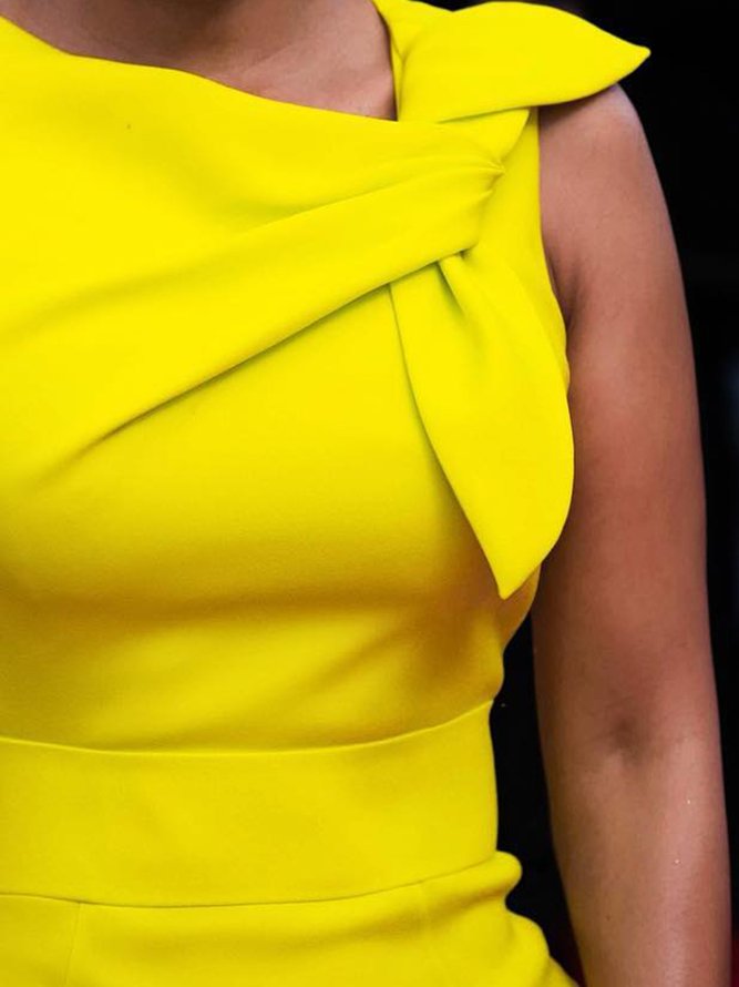 Elegant Plain Bow Knee Length Dress