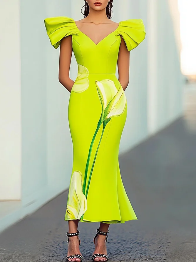 Flower Printed Sleeveless V-Neck Elegant Gauze Maxi Dresses main image 1
