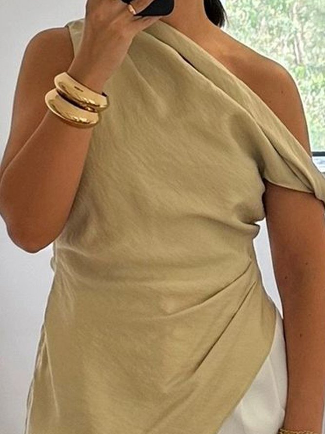 Linen Blend Casual Plain Asymmetrical Blouse