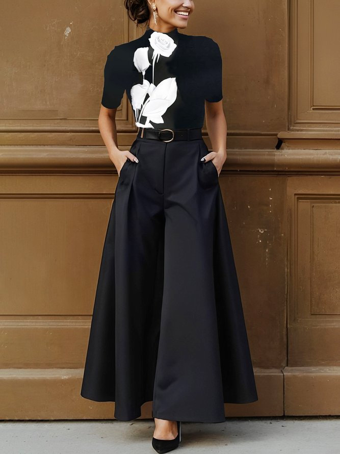 Urban Plain Wide Leg Pants No Belt