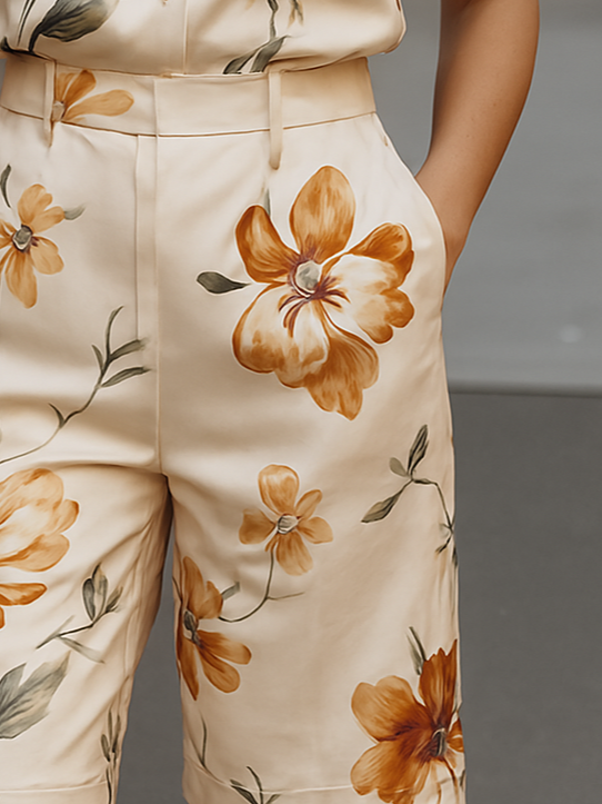 Elegant Floral Straight Pants