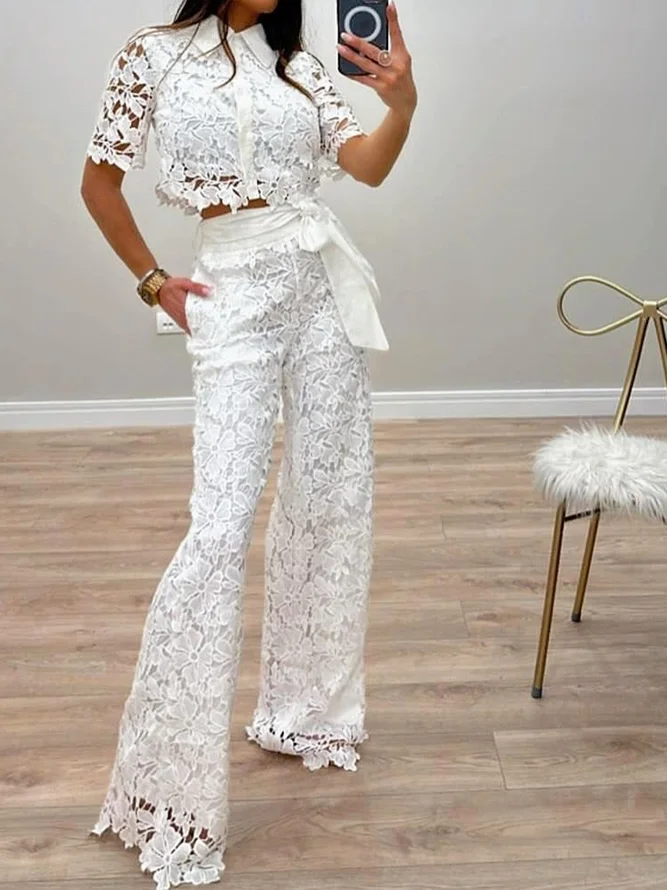 Urban Lace  Shirt Collar Short Sleeve Shirt