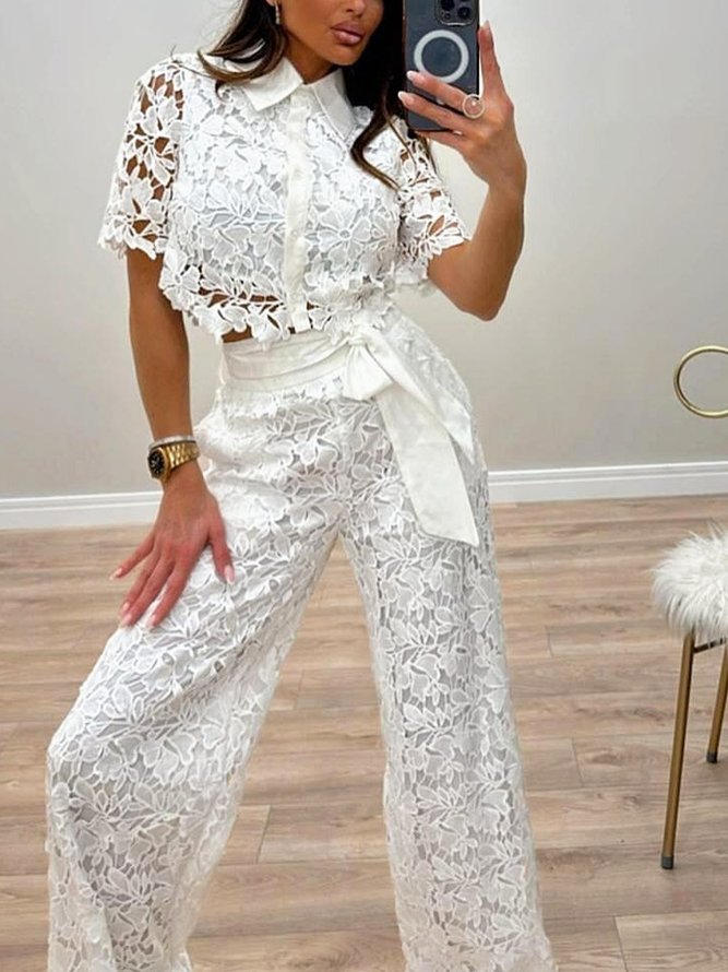 Urban Lace  Shirt Collar Short Sleeve Shirt