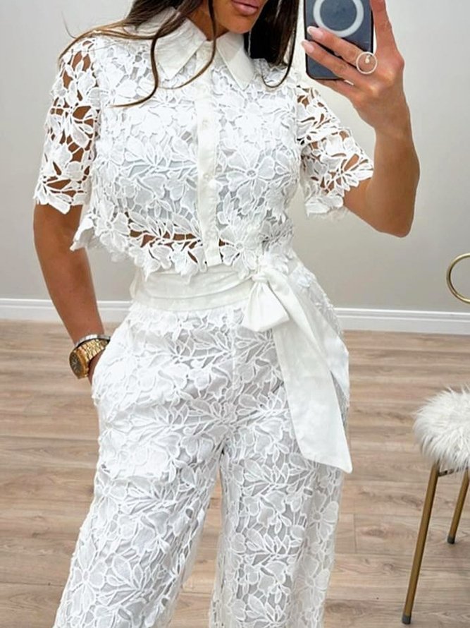 Urban Lace  Shirt Collar Short Sleeve Shirt