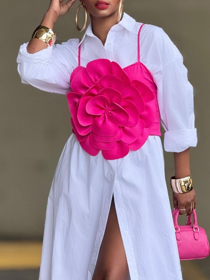 Urban Plain 3D Floral Tank and Shirtdress Two-Piece Set