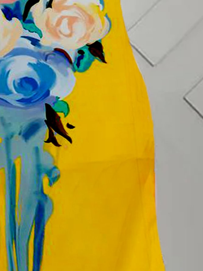 Elegant Floral Printing Crew Neck Midi Dress