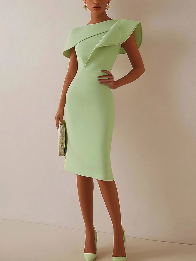 Elegant Plain Irregular Craftsmanship Midi Dress