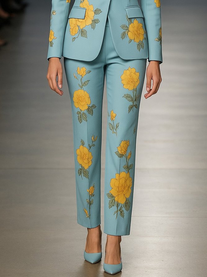 Urban Floral Printing Straight Fashion Pants