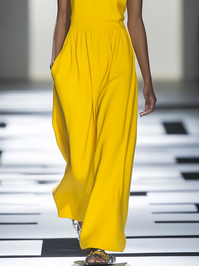 Casual Split Joint Plain V Neck Cami Bib Pants