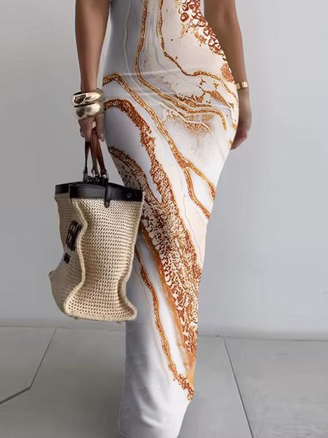 Vacation Random Print Spaghetti Maxi Dress