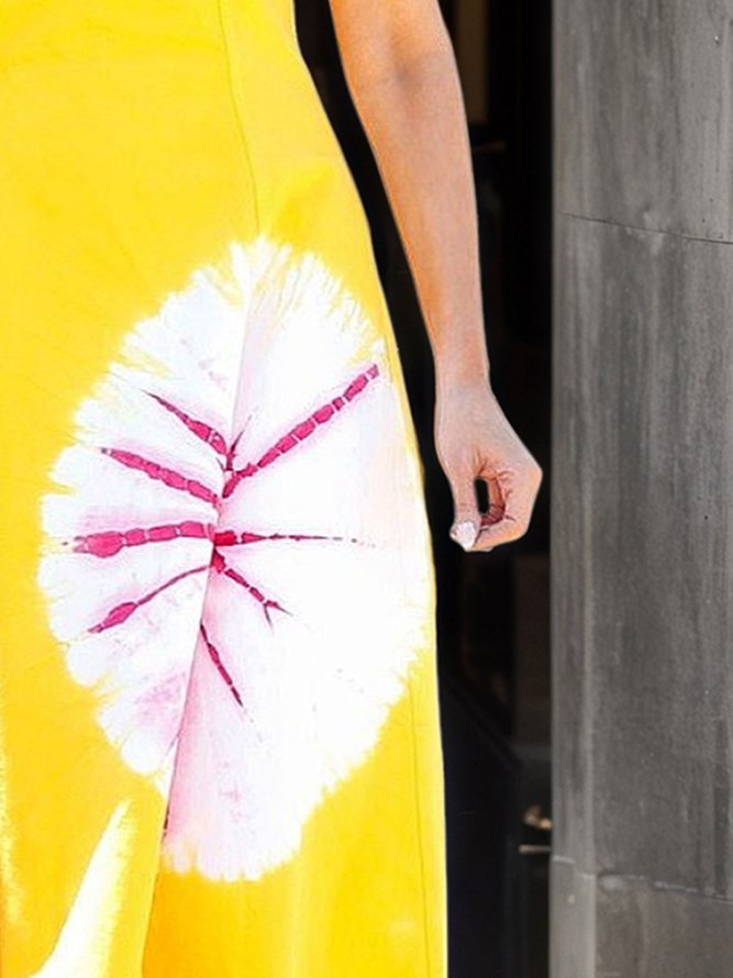 Casual Tie-Dye Pattern Printing Crew Neck Midi Dress