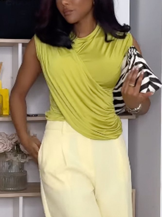Jersey Casual Plain Ruched Tank Top