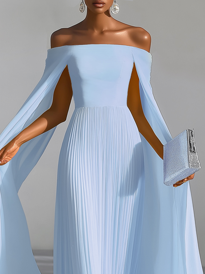 Elegant Plain Ruched Off The Shoulder Maxi Dress