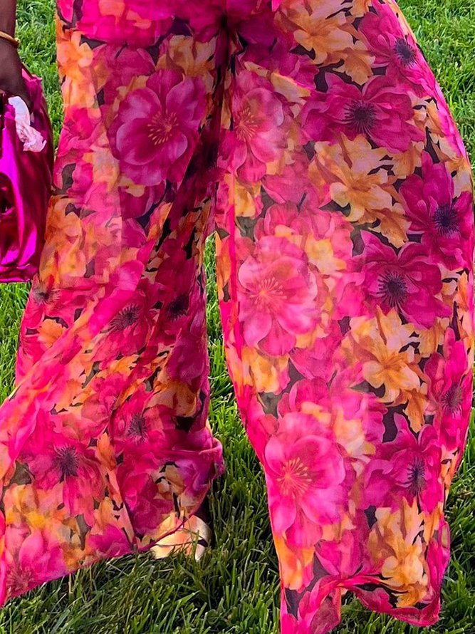 Vacation Floral Printing Wide Leg Pants