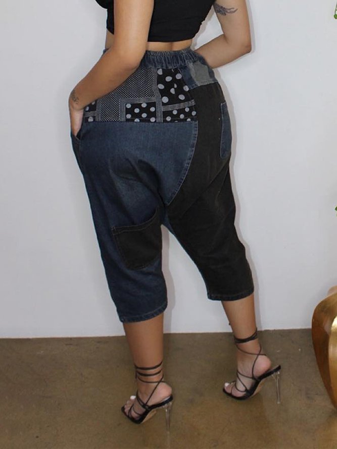 Color Block Casual Denim Shorts