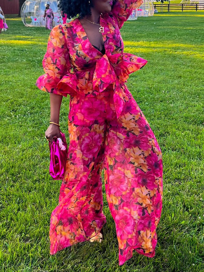 Vacation Floral Printing Wide Leg Pants
