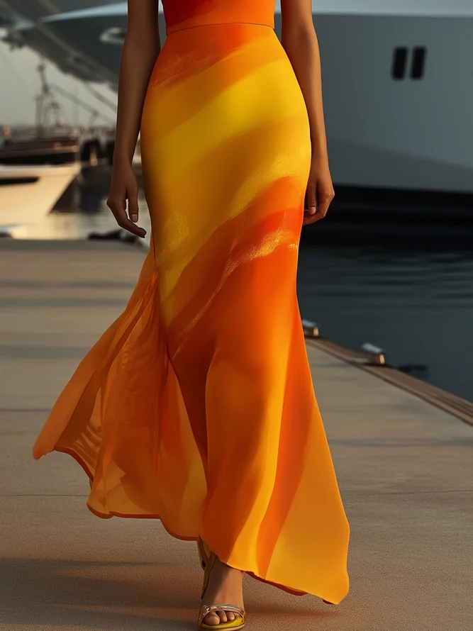Elegant Ombre Irregular Craftsmanship Maxi Dress