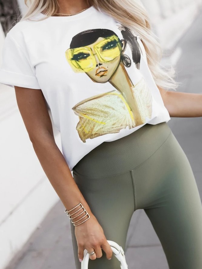Casual Abstract Printing Crew Neck  T-shirt