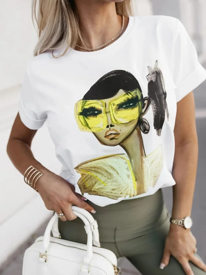Casual Abstract Printing Crew Neck  T-shirt