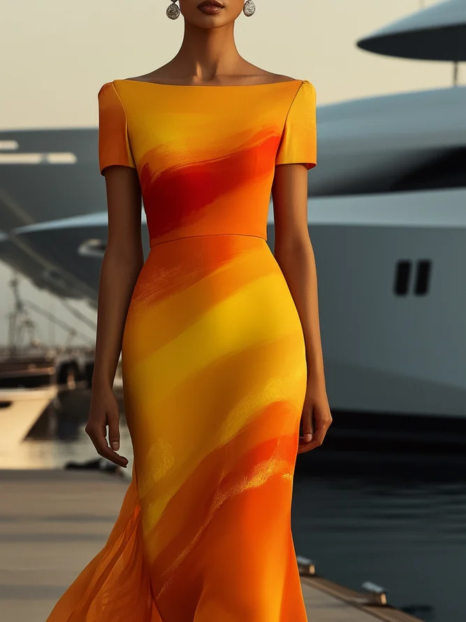 Elegant Ombre Irregular Craftsmanship Maxi Dress