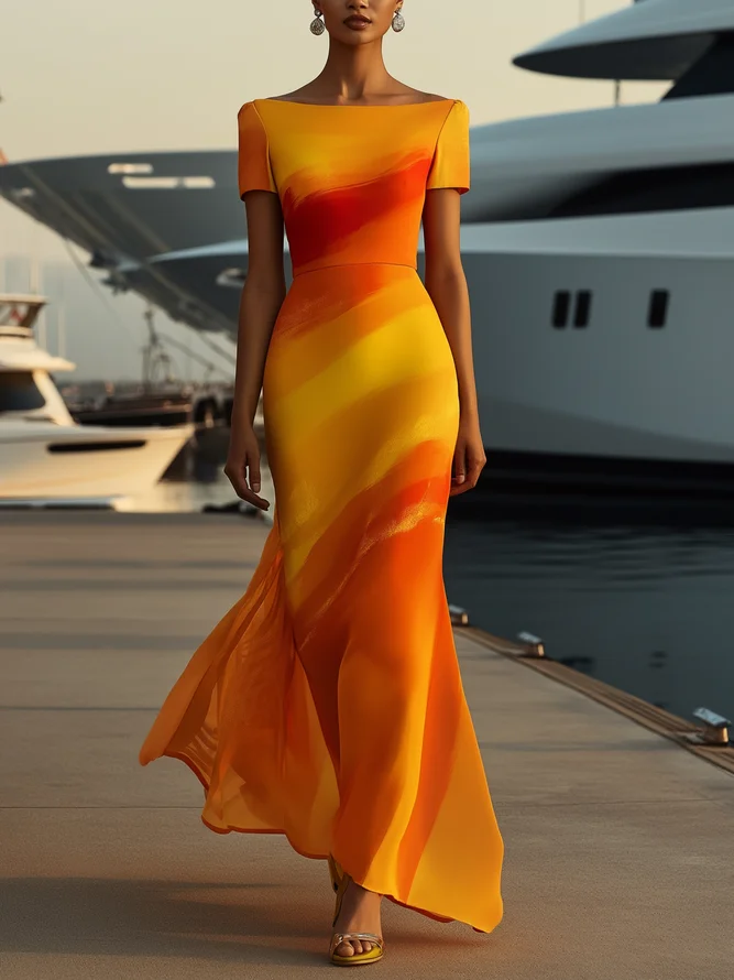 Elegant Ombre Irregular Craftsmanship Maxi Dress