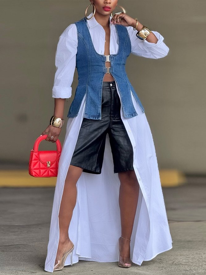 Casual Cotton Loose Split Long Shirt