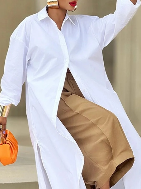Casual Cotton Loose Split Long Shirt