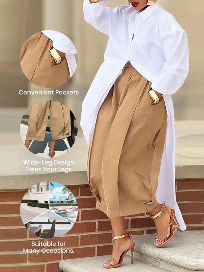 Casual Cotton Wide-Leg Cropped Pants