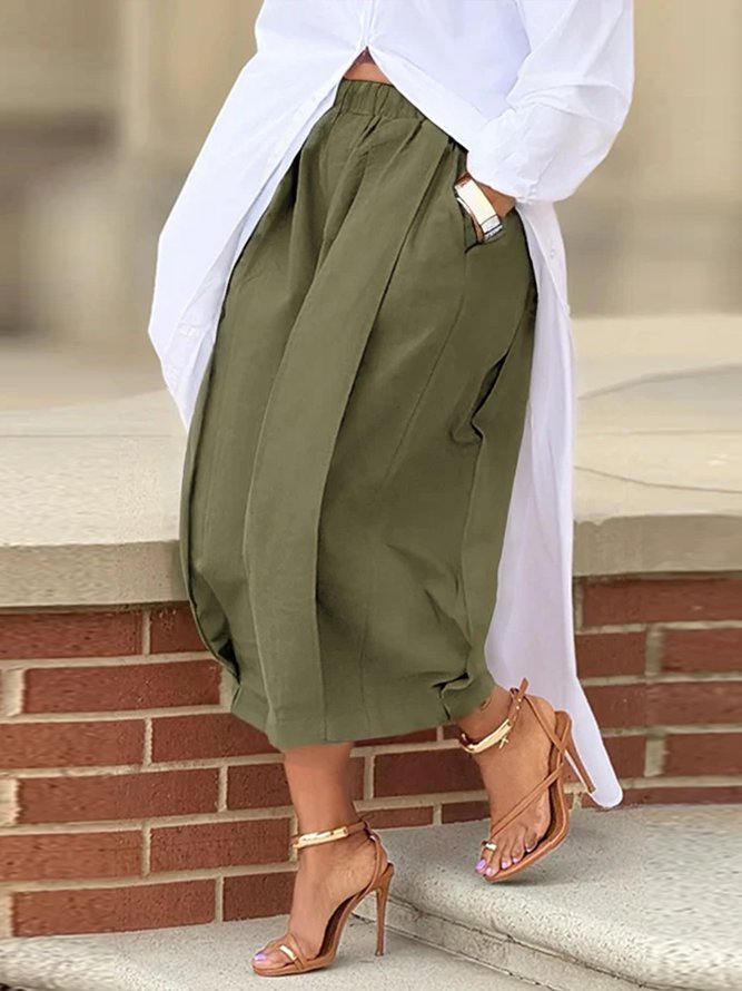 Casual Cotton Wide-Leg Cropped Pants