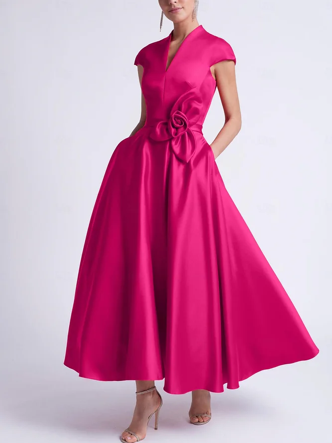 Elegant Plain V Neck Maxi Dress