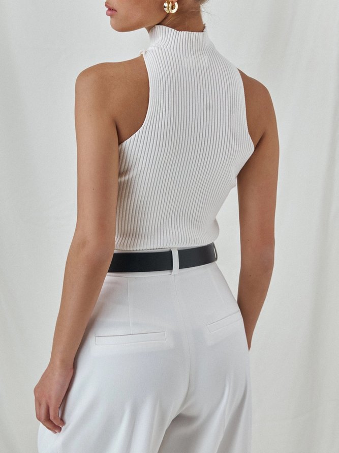 Urban Plain Knot Stand Collar Sweater Tank Top