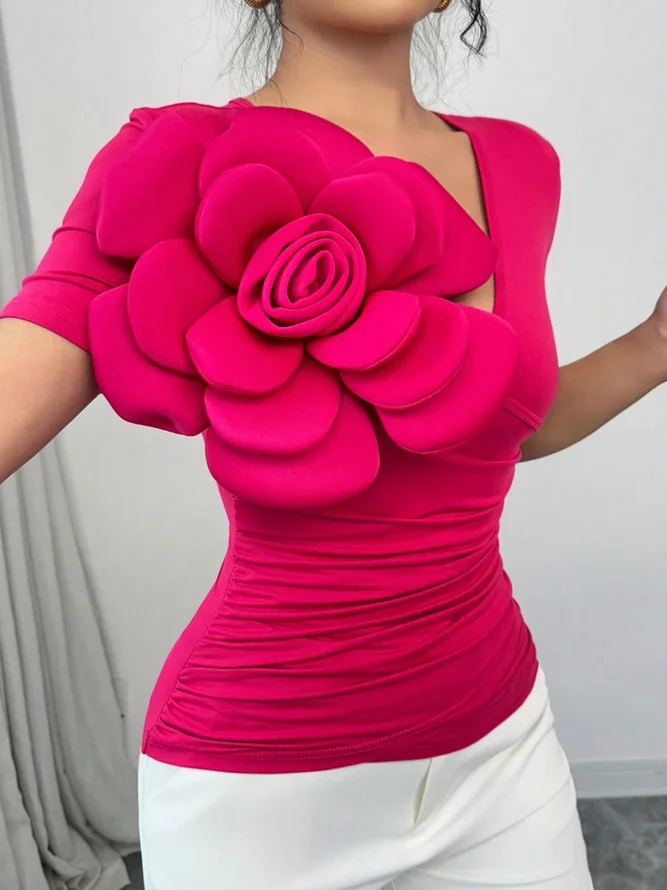 Urban Slim Fit 3D Floral V Neck T-shirt