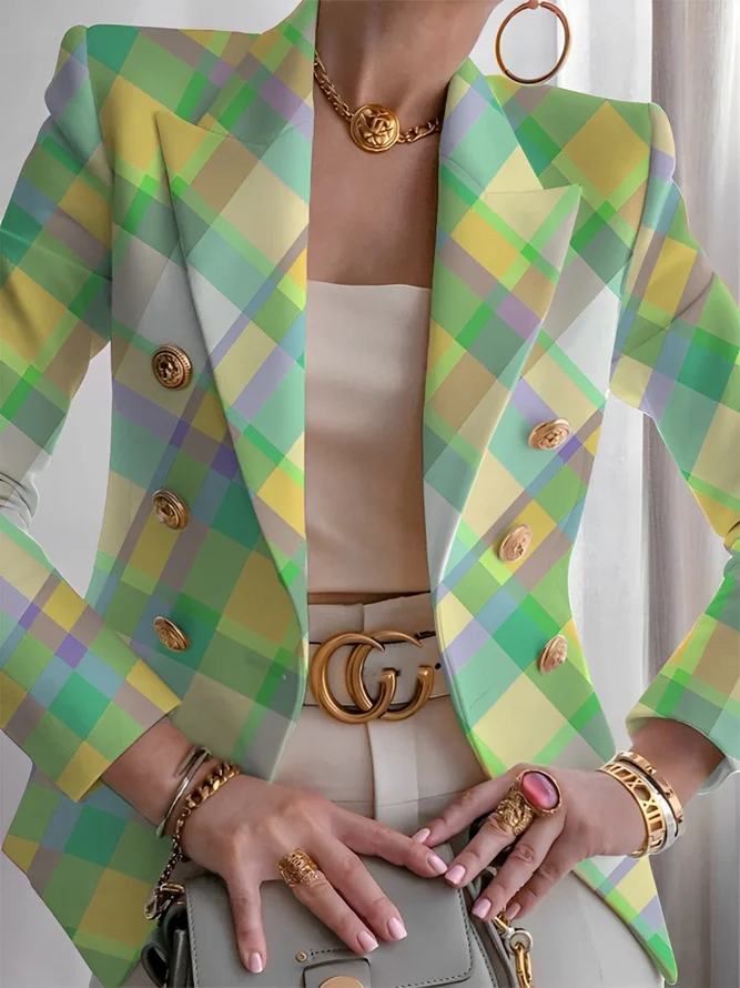 Urban Printing Plaid Lapel Collar Blazer