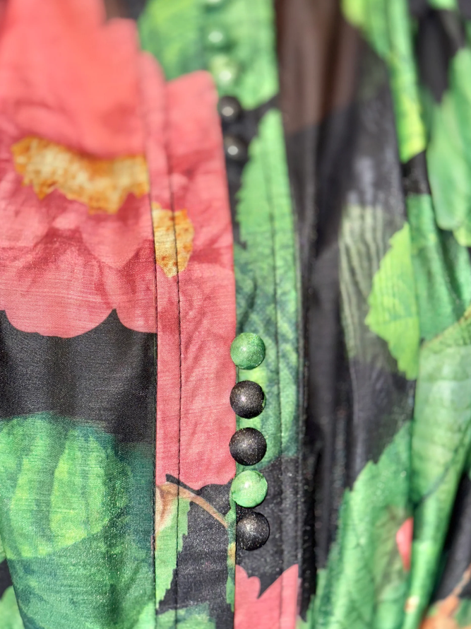 Vacation Floral Puff Sleeve Printing Maxi Dress With Belt