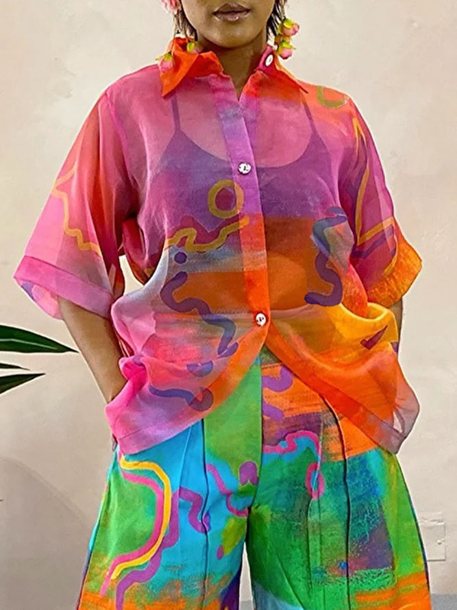 Urban Abstract Printing Shirt Collar Shirt
